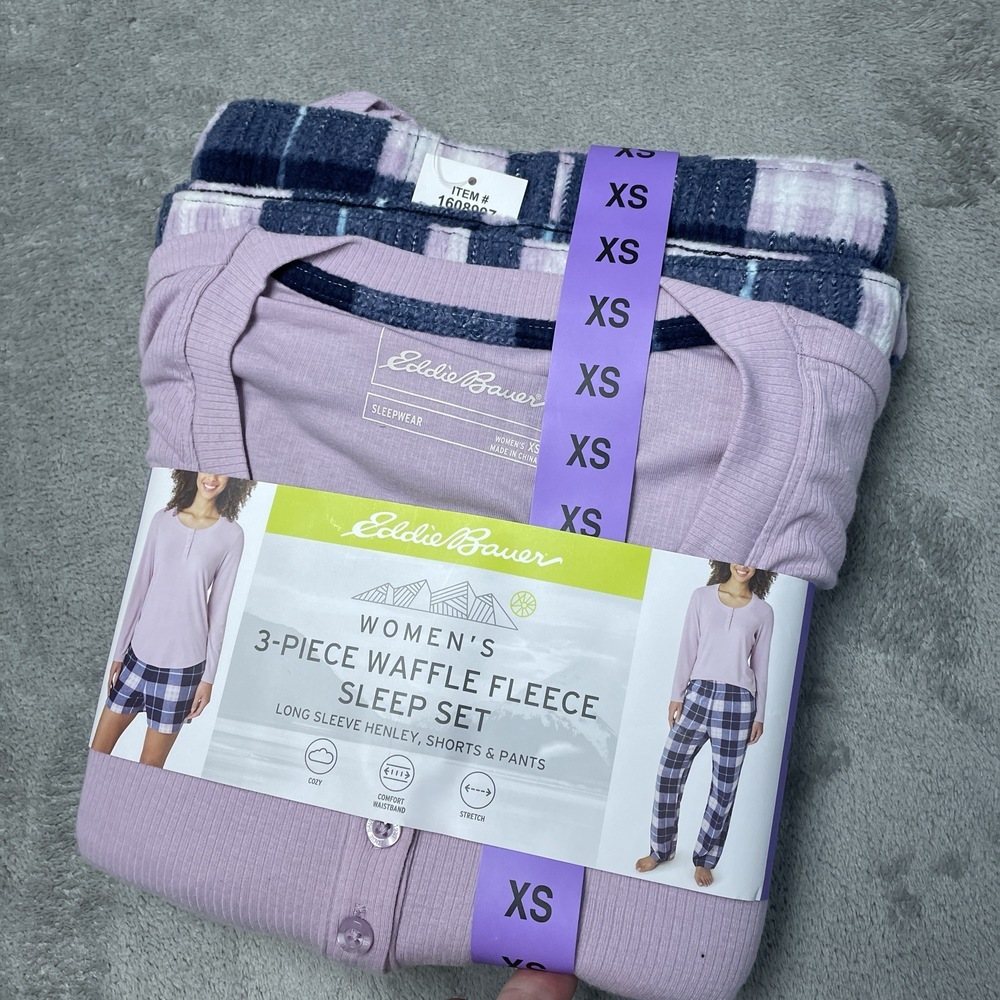 Eddie Bauer Women's XS Waffle Fleece Sleep Set Purple H0891